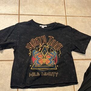 Caution To The Wind Black Short Sleeve Tee with Tropical Graphic